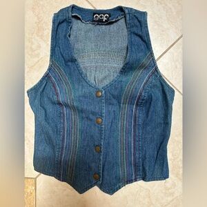 Vintage Gap Denim Vest with rainbow stitch accents